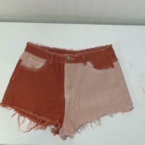 Half & Half Denim Shorts Burnt Orange